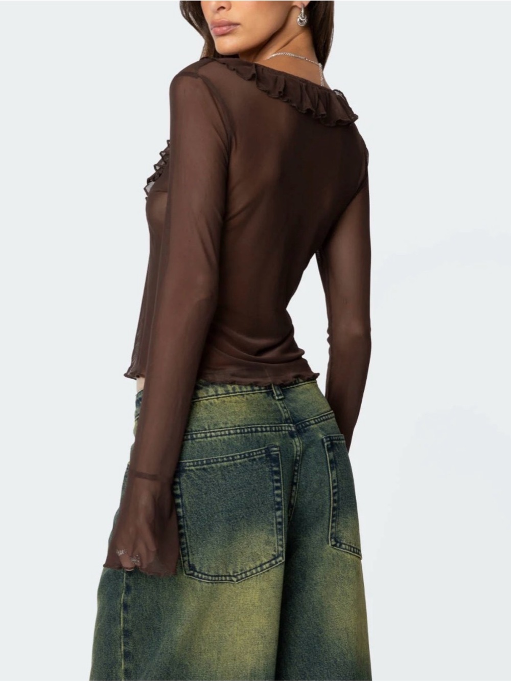 Edikted Sheer Mesh Ruffle Top - Picture 2 of 2